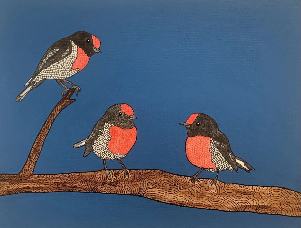 Trio of birds painting by Australian artist Vanessa Goess