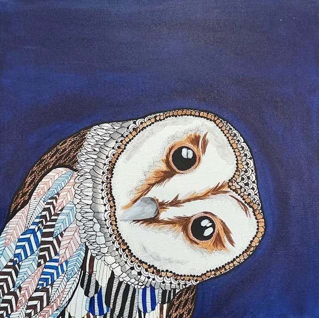 Detailed owl illustration by Australian artist Vanessa Goess